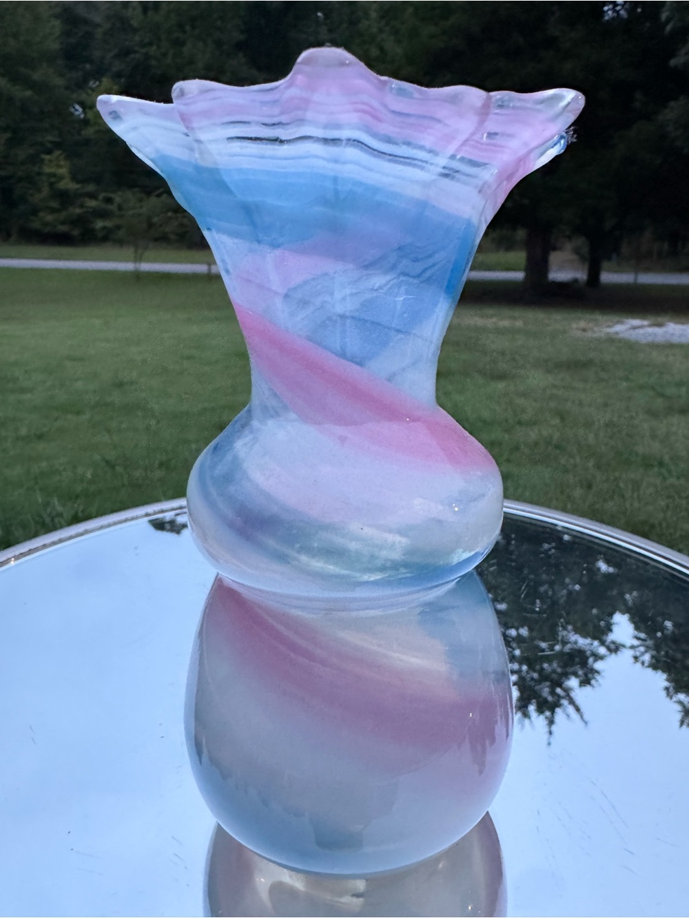 Art Glass Swirl Vase in Pastel Blue and Pink